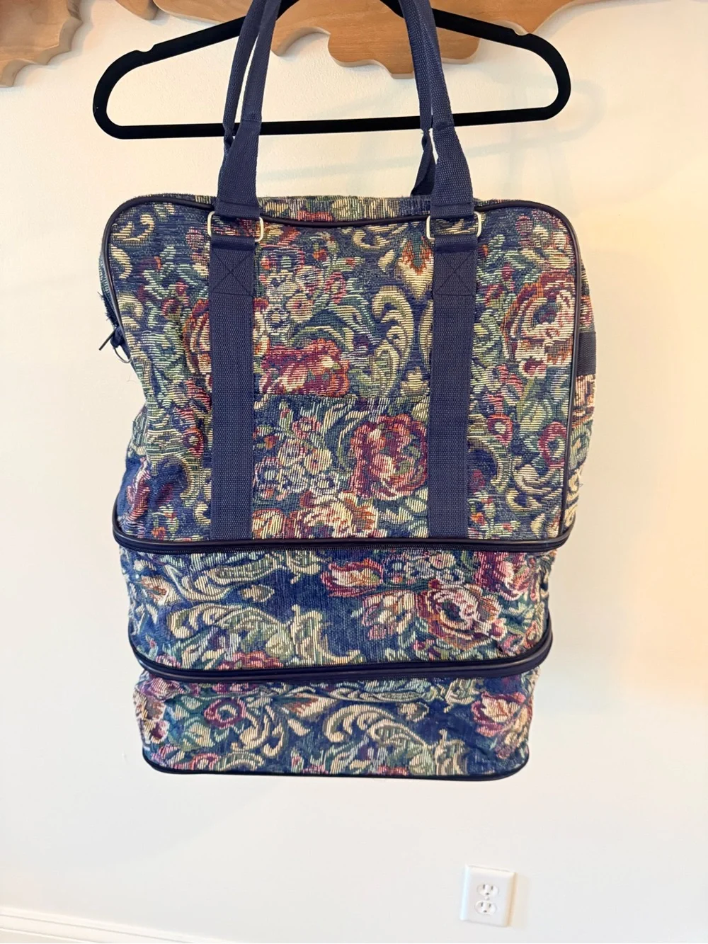 Expandable Tapestry Travel Tote Bag - with wheels! Measurements in photos